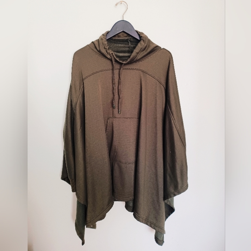 Oversized One Size Batwing Poncho Loungewear Cozy Fleece Lined Olive Green